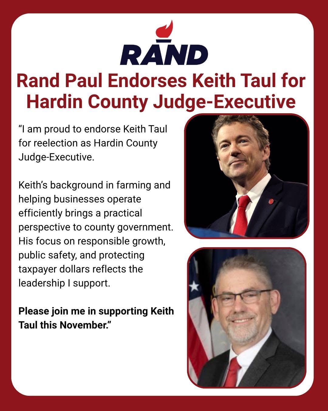 Rand Paul endorses Keith Taul for Hardin County Judge-Executive
